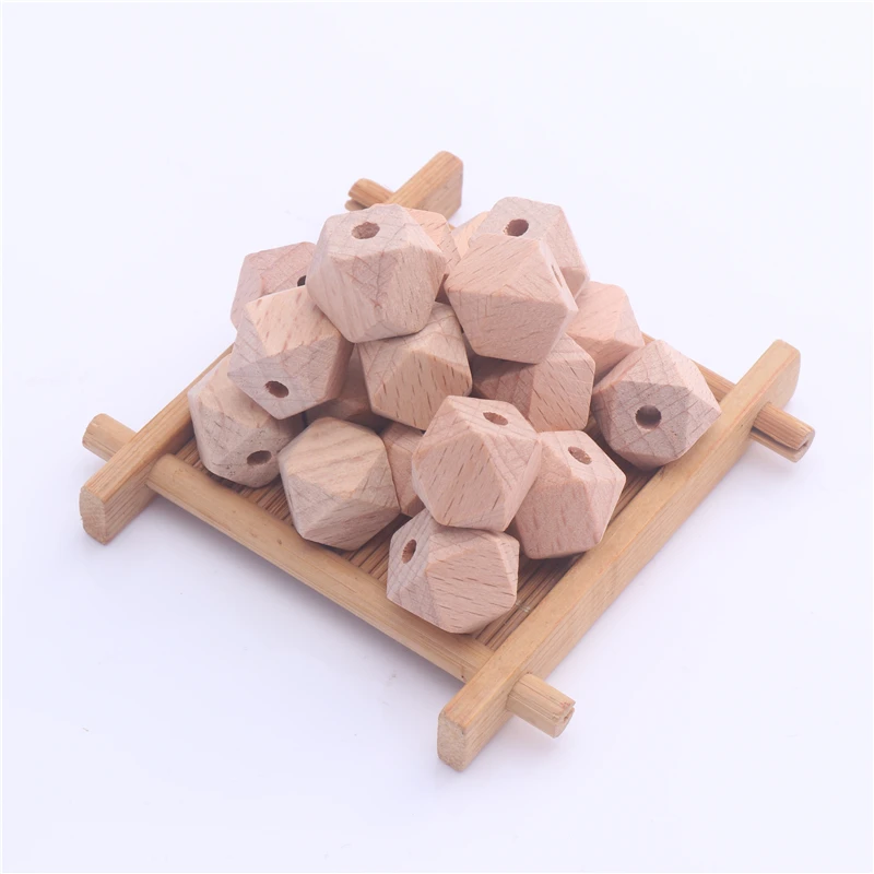 10-20mm Geometric Beech Wood Beads Faceted Hexagon Teether Chewable Spacer Wooden Beads for Baby Pacifier Chain Toys Accessories