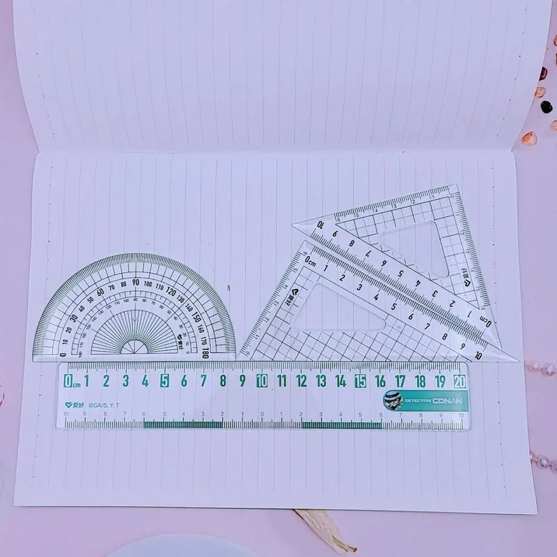 4 مجموعات من مسطرة الطالب الشفافة مسطرة متعددة الوظائف منقلة كرتونية لطيفة لامتحانات الطلاب مسطرة قياس الرسم