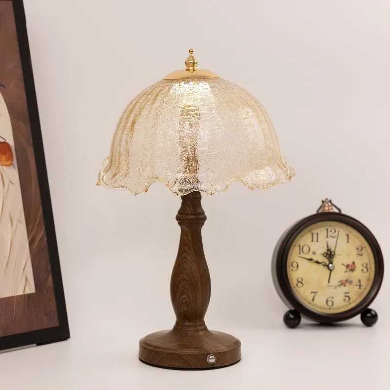 Lampe de table à vent wabi-sabi médiévale, lampe de chevet pour chambre à coucher, rétro, haut de gamme, atmosphère en noyer, veilleuse américaine