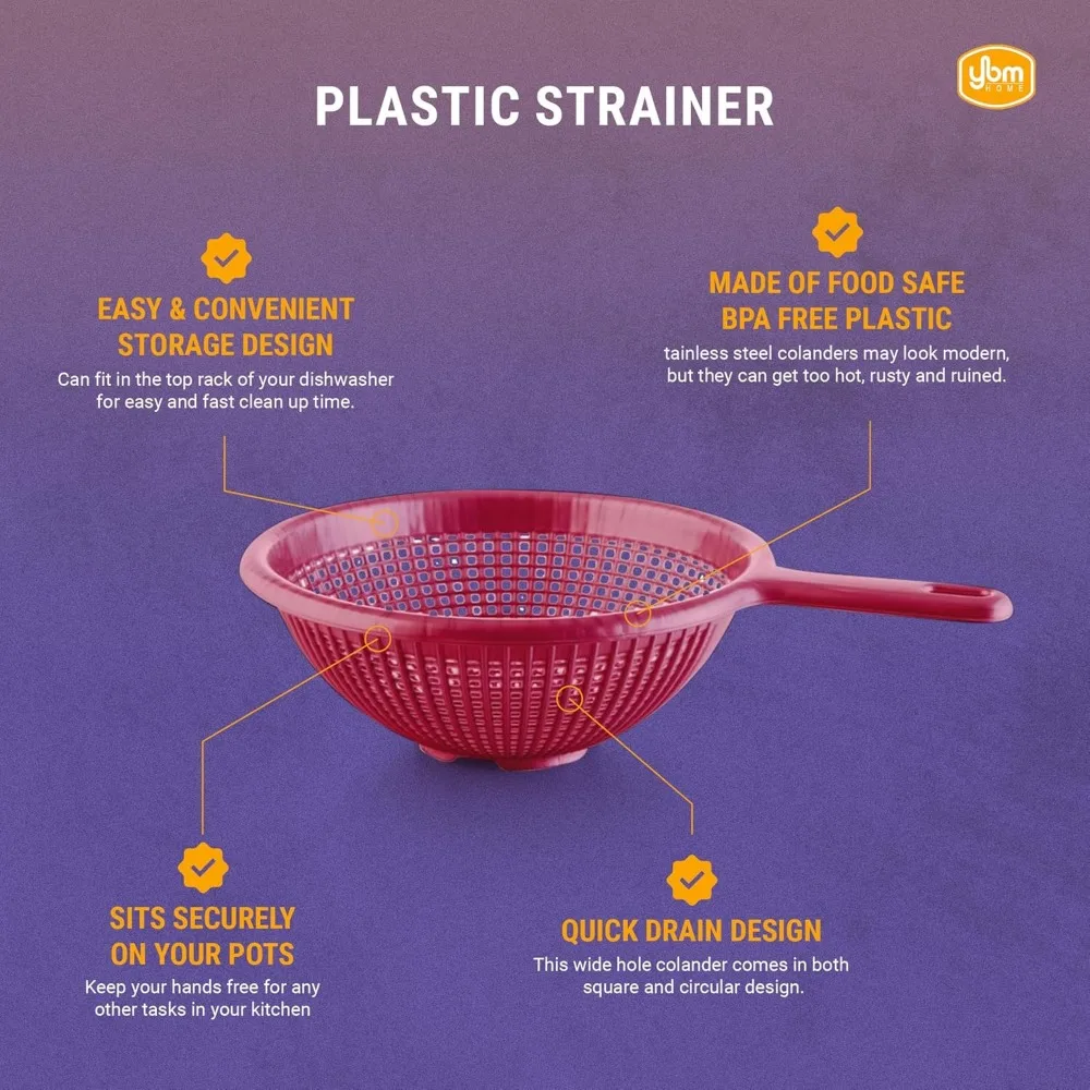 YBM Home Coador de plástico profundo de 8,5 polegadas com alça longa – feito de plástico sem BPA seguro para alimentos – Durável e máquina de lavar louça