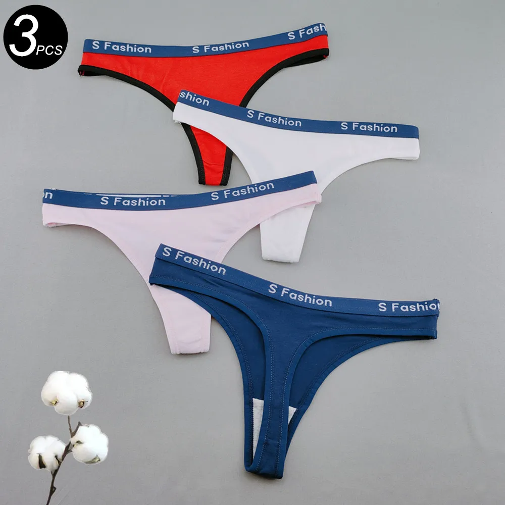 Ropa interior Sexy sin costuras para mujer, Tanga de cintura con letras, Color sólido, bragas cómodas, 3 piezas