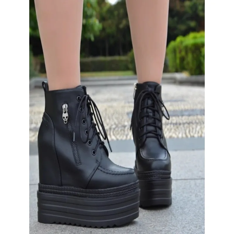 15CM Sky-high Platform Platform Shoes Autumn and Winter Ultra-high Heels Women's Short Boots Inside Elevating Wedge Heels q