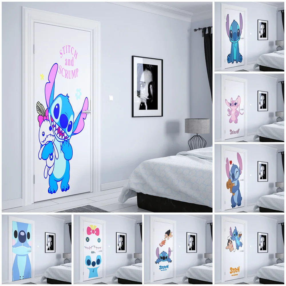 Disney graffiti Watercolor Lilo & Stitch Stitch Angel Door sticker Home Room Decoration Wall Decals DIY Wall Sticker Kids Room