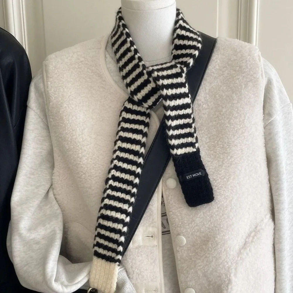 Casual Harajuku Striped Scarf Korean Style Y2K Style Long Narrow Scarves Neckerchief Neck Wrap Knitted Neck Guard Ladies