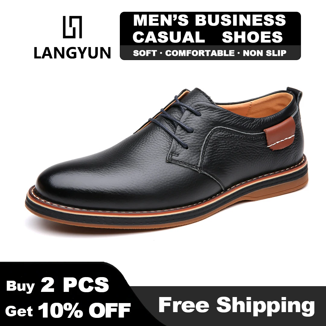 

LANGYUN Men's Premium PU Leather Casual Oxford Shoes | Lightweight Breathable Business Dress Shoes for Office & Daily Wear