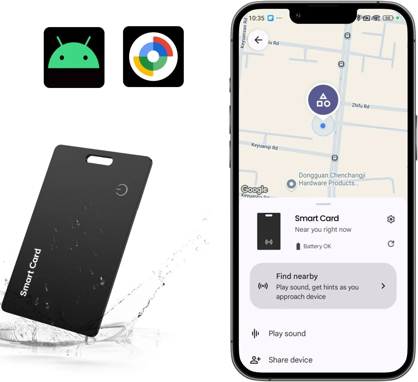 

Wallet Tracker Card, Rechargeable Thin Finder, Works with Google Find My (Android Only),Item Locator for Luggage Tags Passports