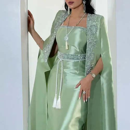 Imagen 1 del producto Vestido de fiesta personalizado, elegante, verde, sin tirantes, con cuentas brillantes, hasta el tobillo, vestidos para ocasiones formales personalizados