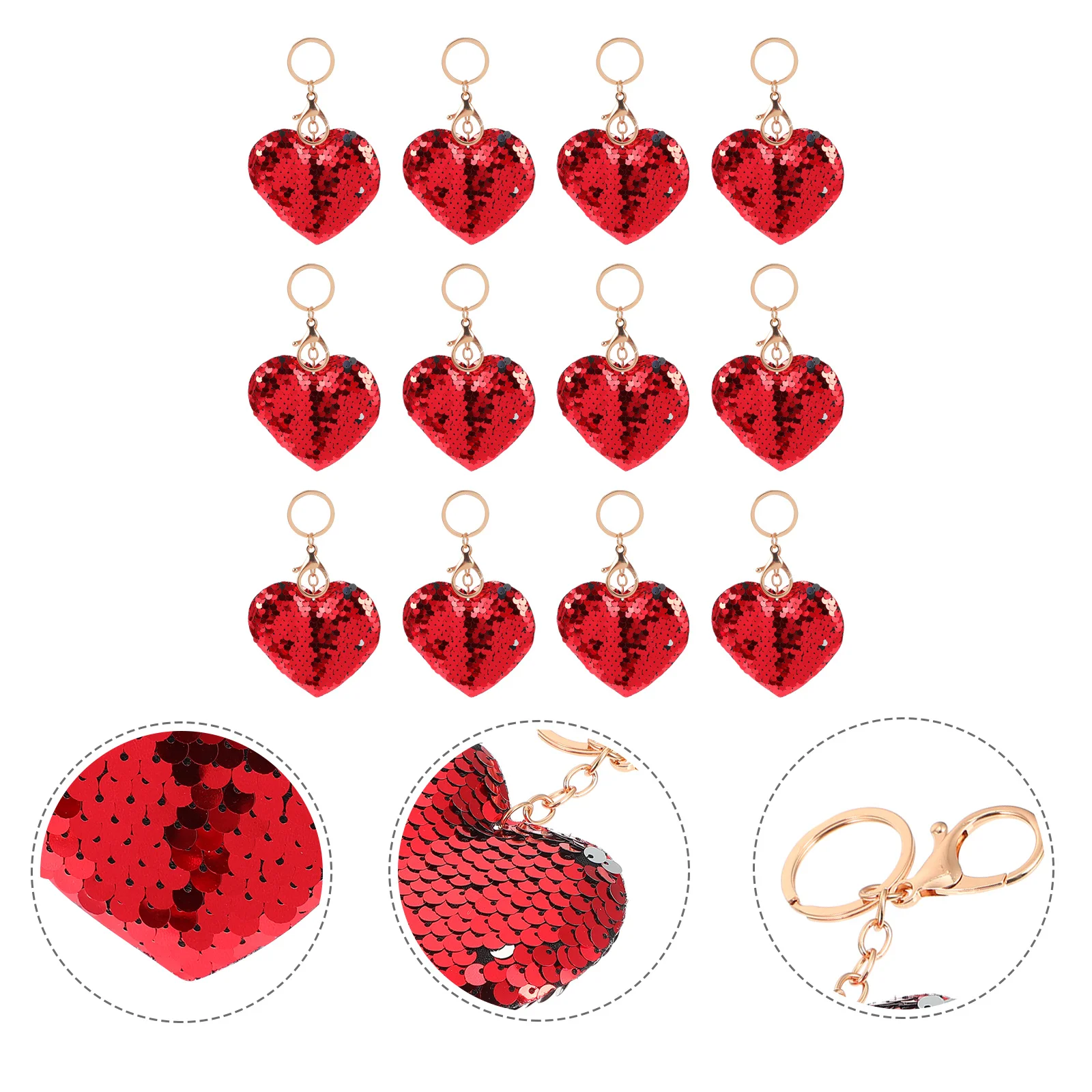 

24Pcs Glitter Sequin Keychain Heart Shaped Pendant Flip Style Shining Decoration for Keys Bags Valentines Gift