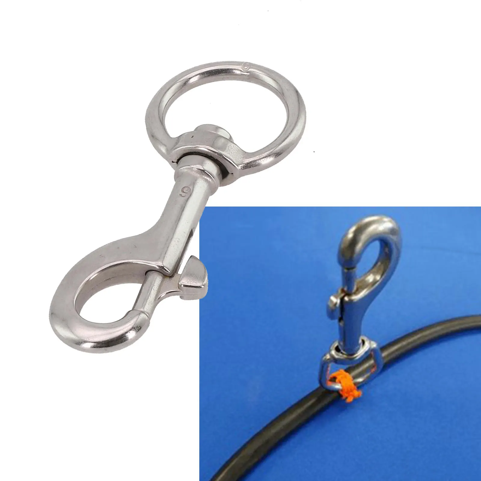 316 Stainless Steel Swivel Hook Ideal for Scuba Diving Camping and Pet Leashes Features 360 Degree Rotation to Prevent Tangles