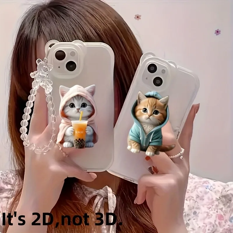 Cute Finger Grip Phone Holder Expand Bubble Tea Cat Phone Stand for iPhone Samsung Xiaomi Acrylic Folding Grip Mount Finger Ring