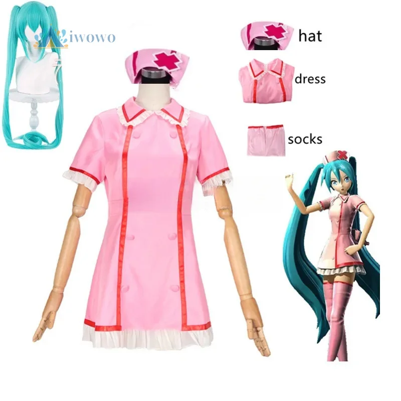 robe-d'infirmiere-rose-cosplay-anime-vocaloid-miku-uniforme-pour-femmes-avec-chapeau-et-chaussettes-costumes-de-fete-d'halloween