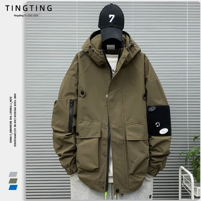 

Loose Fit Men's Casual Workwear Jaet Spring Autumn Hooded Outdoor Coat plus Size Comfortable Outerwear Polyester Fiber