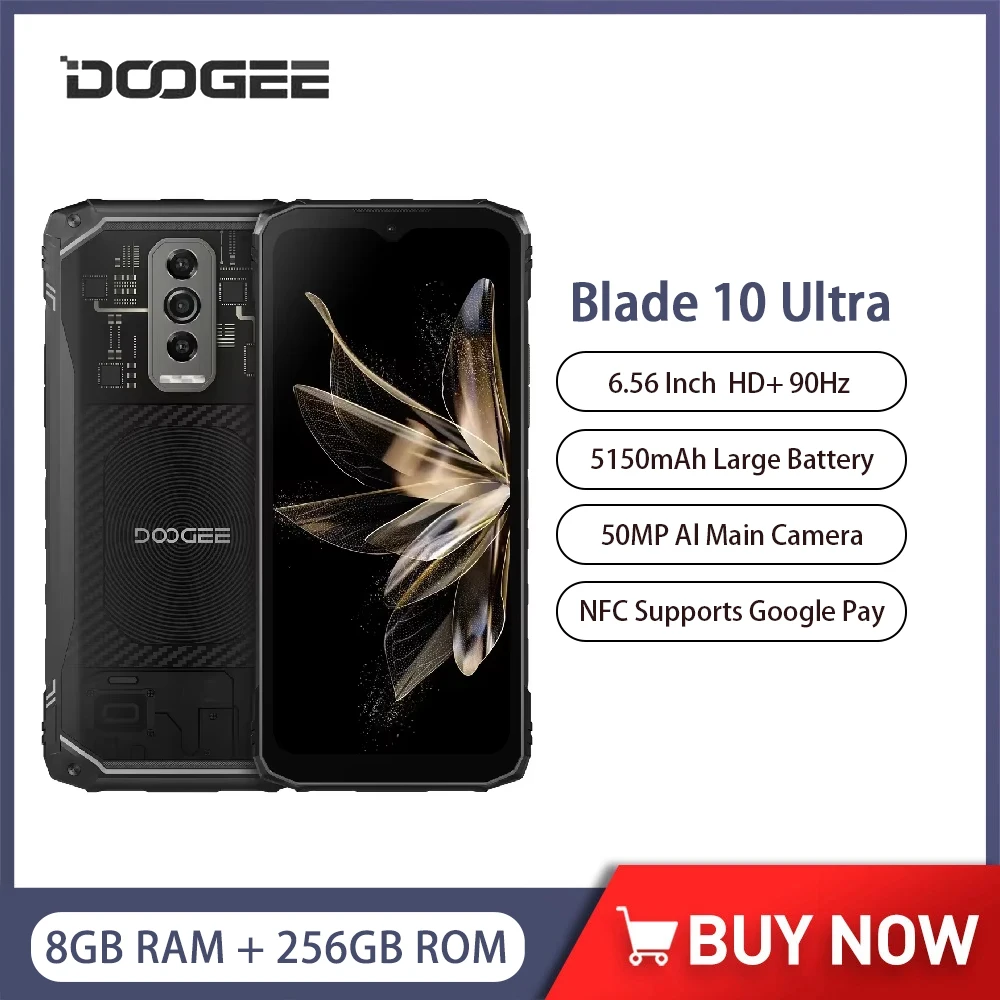 

DOOGEE Blade 10 Ultra 4G Rugged Smartphone Android 14 6.56 Inch Display 8GB RAM 256GB ROM Mobile Phone 50MP Camera 5150mAh NFC