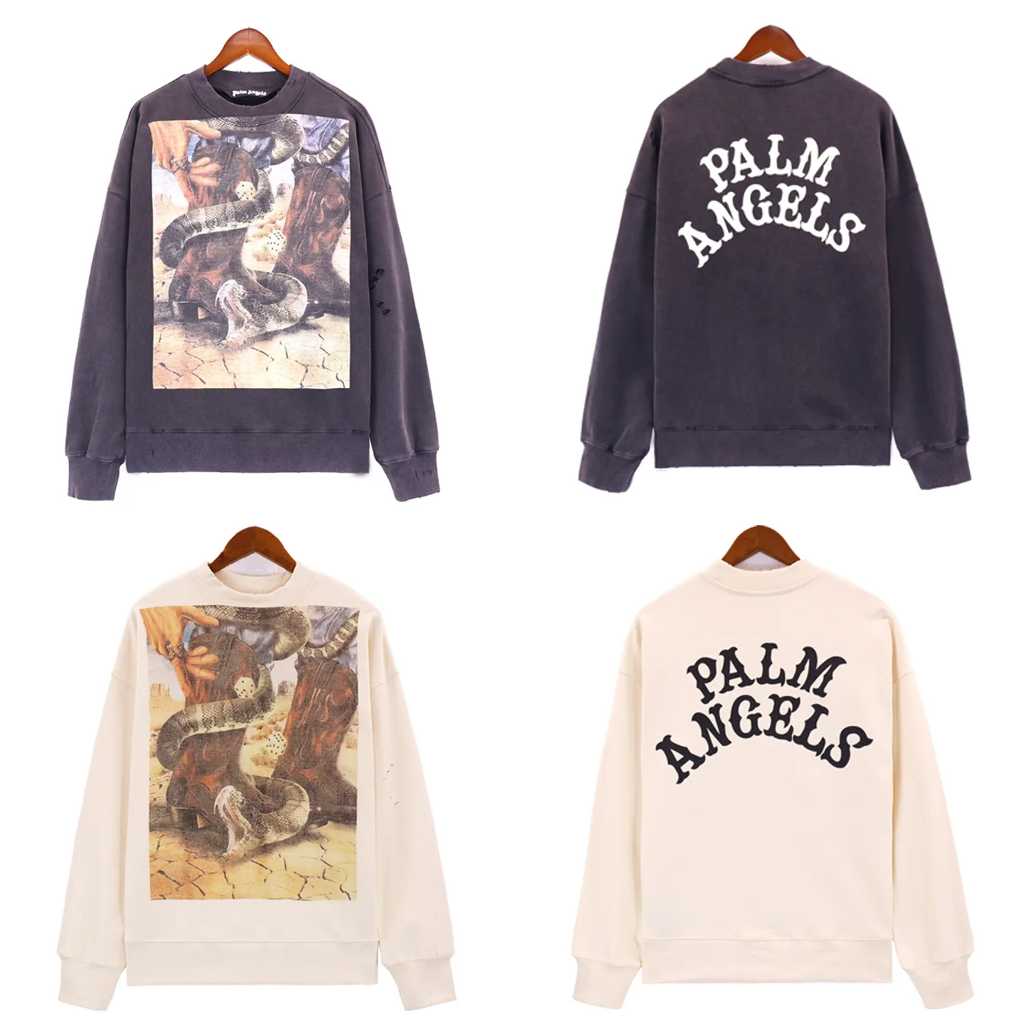 Popular palm angels palm high definition digital printing men and women with the same pure cotton terry collar sweater