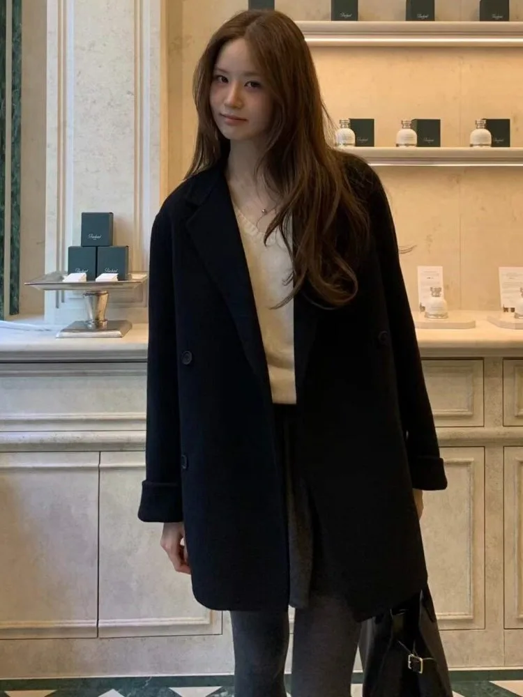 Short Tailored Woolen Suit Jacket Women's Elegant Small Stature Autumn Winter New Arrival Fashionable Lapel Double Breasted Coat
