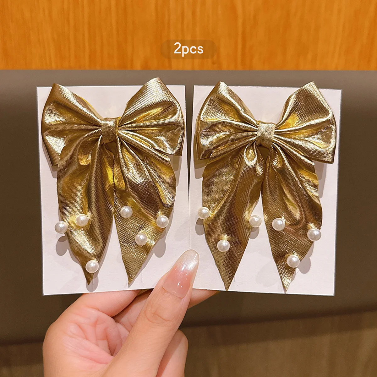 2 مشبك شعر على شكل فيونكة ذهبية راقية وعصرية مناسبة لإكسسوارات الشعر اليومية #4