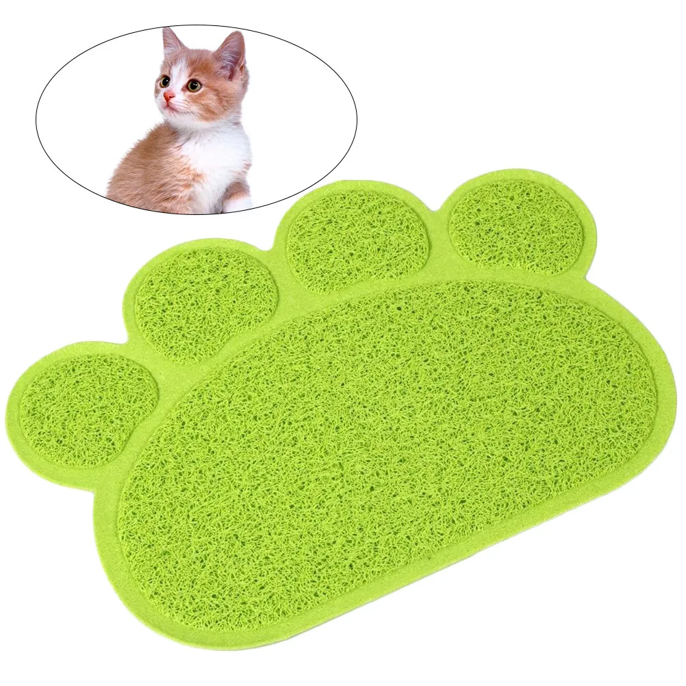 Pet Litter Mat 30x40cm Paw Shape Non-Slip Backing Absorbs Food Debris Sand from Paws Compact Door Mat for Cat Dog Bowl Placement