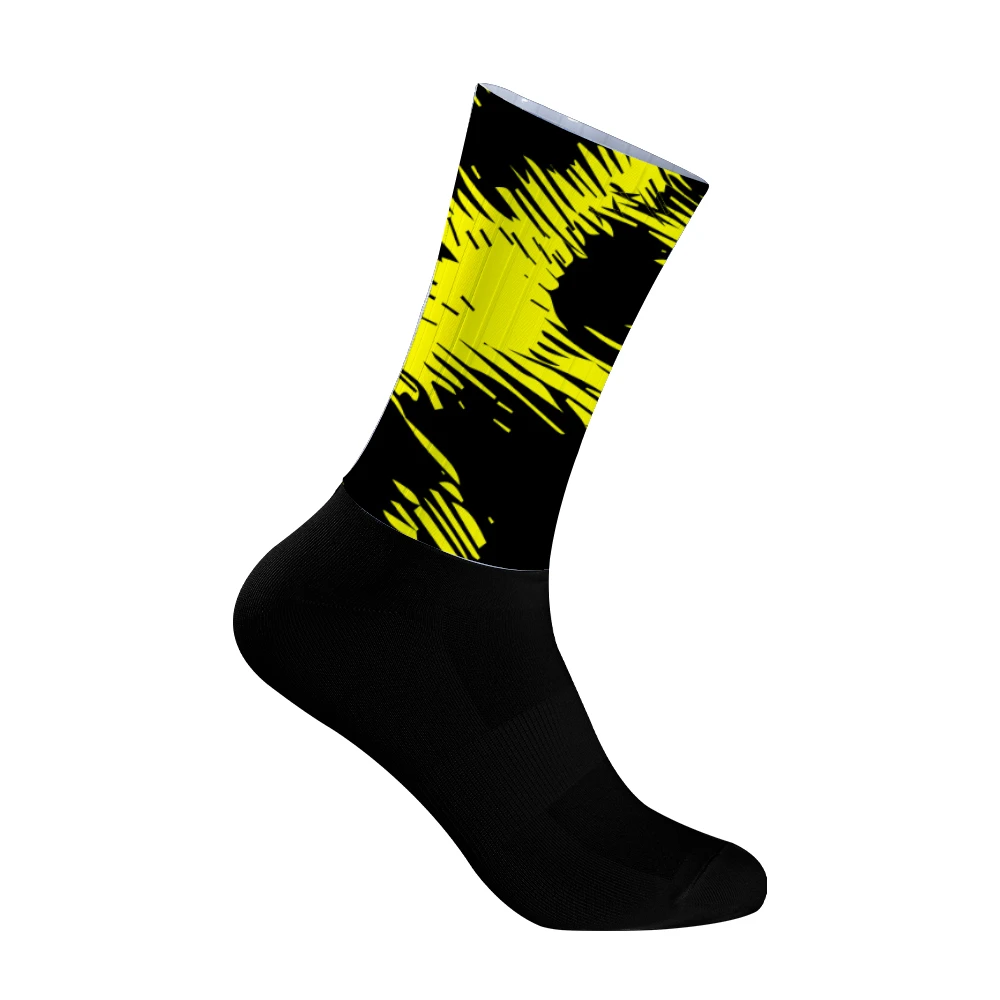 

Велосипедные носки до середины икры, желтые черные, дышащие, быстросохнущие, впитывающие влагу, нескользящие спортивные носки