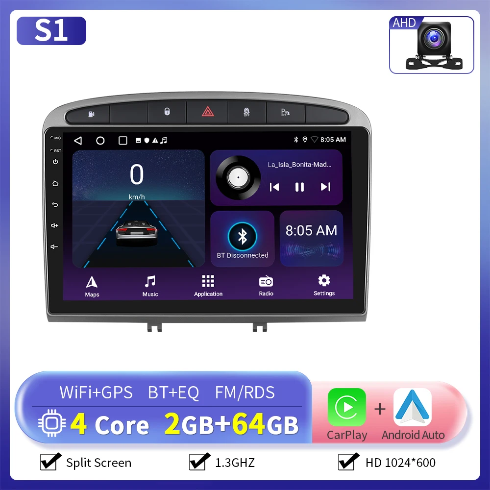Camecho Draadloze Carplay Android Auto Radio voor Peugeot 308 408 2007-2015 Auto Intelligent Systeem 6 + 128G 4G WIFI GPS Auto Stereo