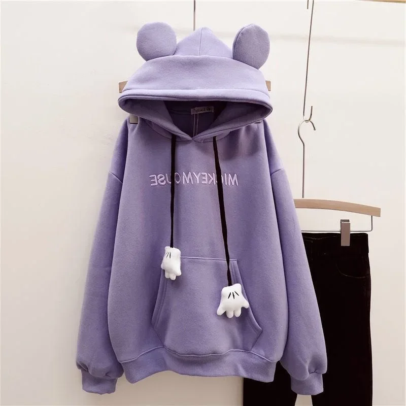 Sweater women\'s trendy ins cute student casual cute ears fleece hooded loose coat top