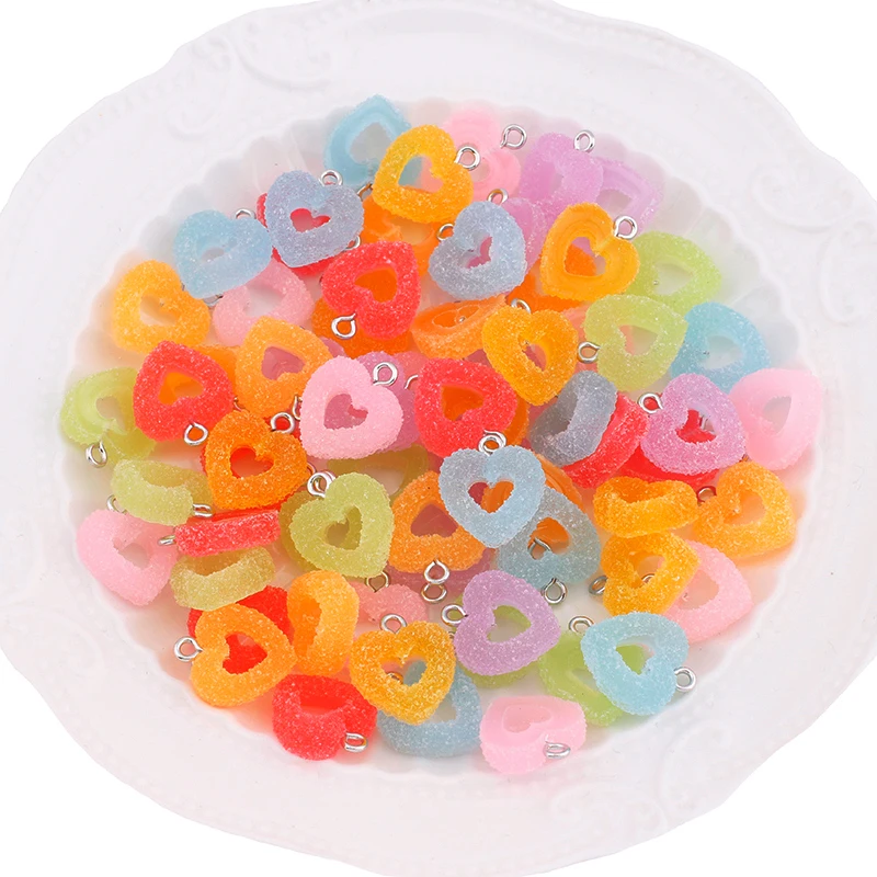 10pcs/lot Colorful Soft Candy Heart Shape Charms Cute Kawaii Resin Pendant Charms for Earring Bracelets Jewelry Making Bulk