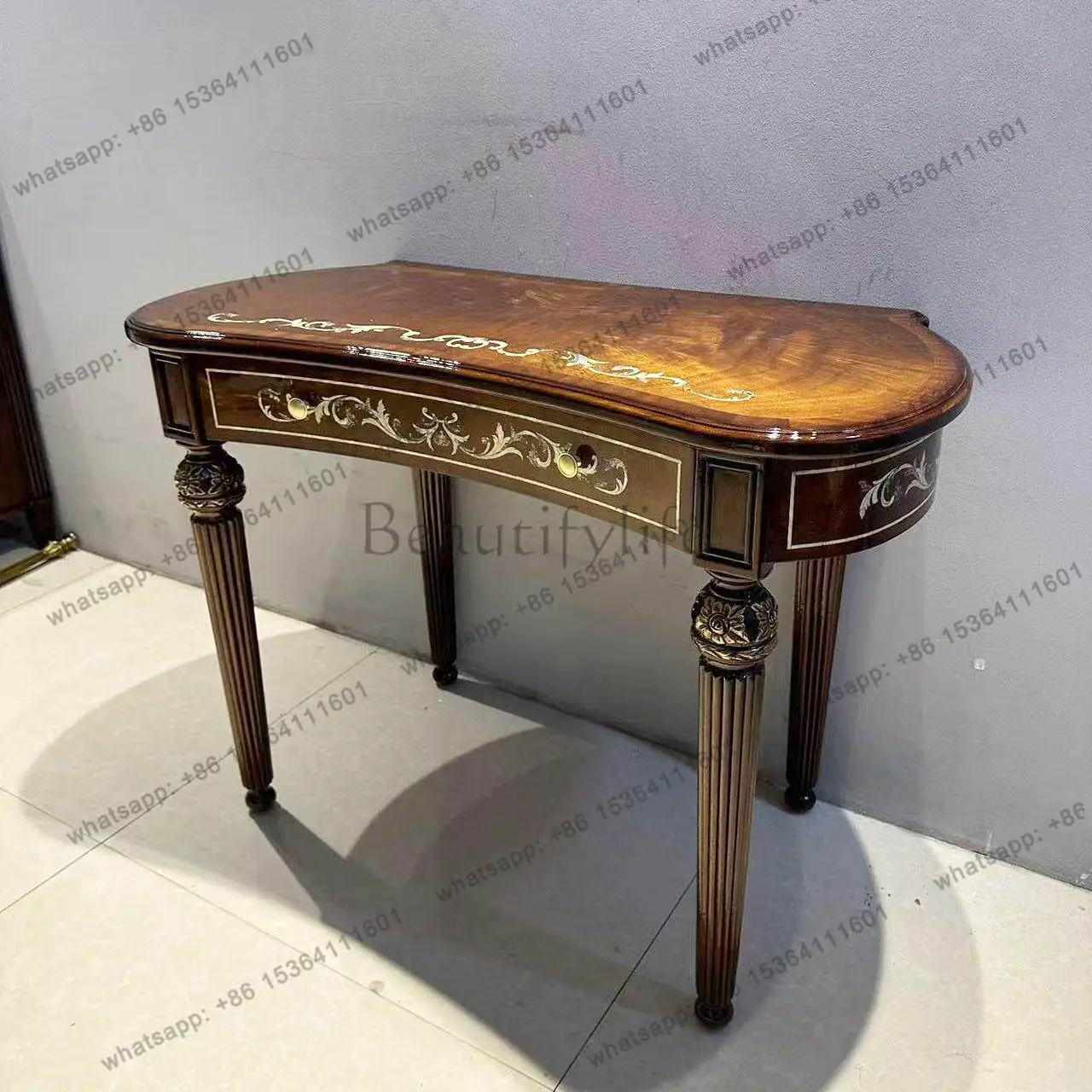 

Solid wood dresser veneer parquet shell inlaid small desk