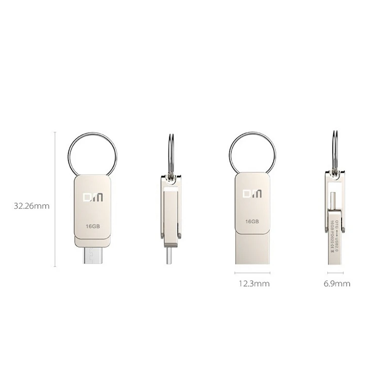 32GB DM PD020 USB Flash Drive U Disk with Key Chain Rotating Carry on USB Flash Disk for Mobile Phone and