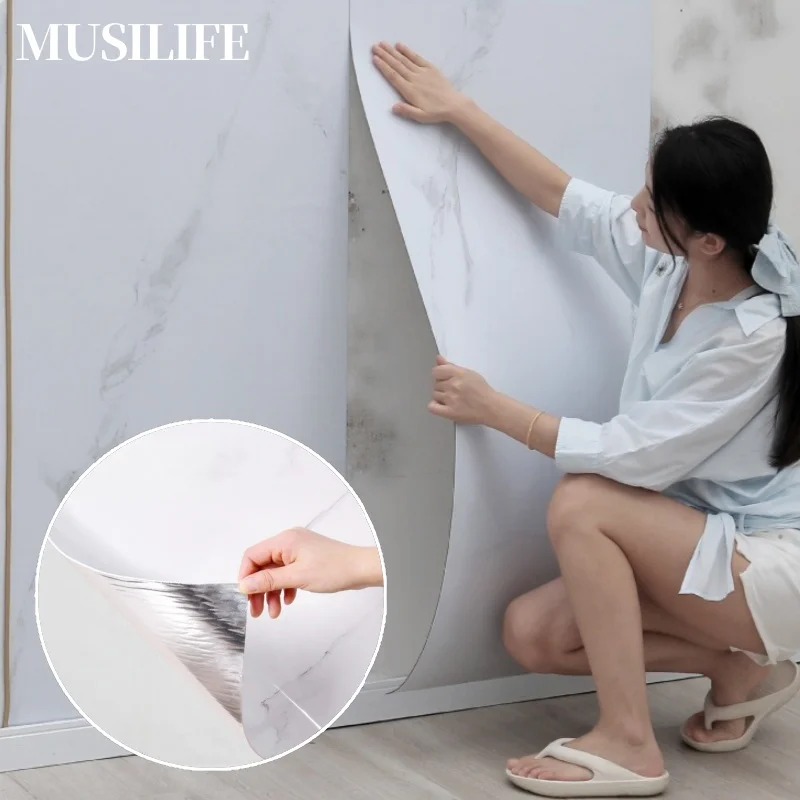 

Peel and Stick Wallpaper with Aluminum Foil Waterproof Wear-Resistant for Bedroom Living Room Marble Self-adhesive Wall Stickers