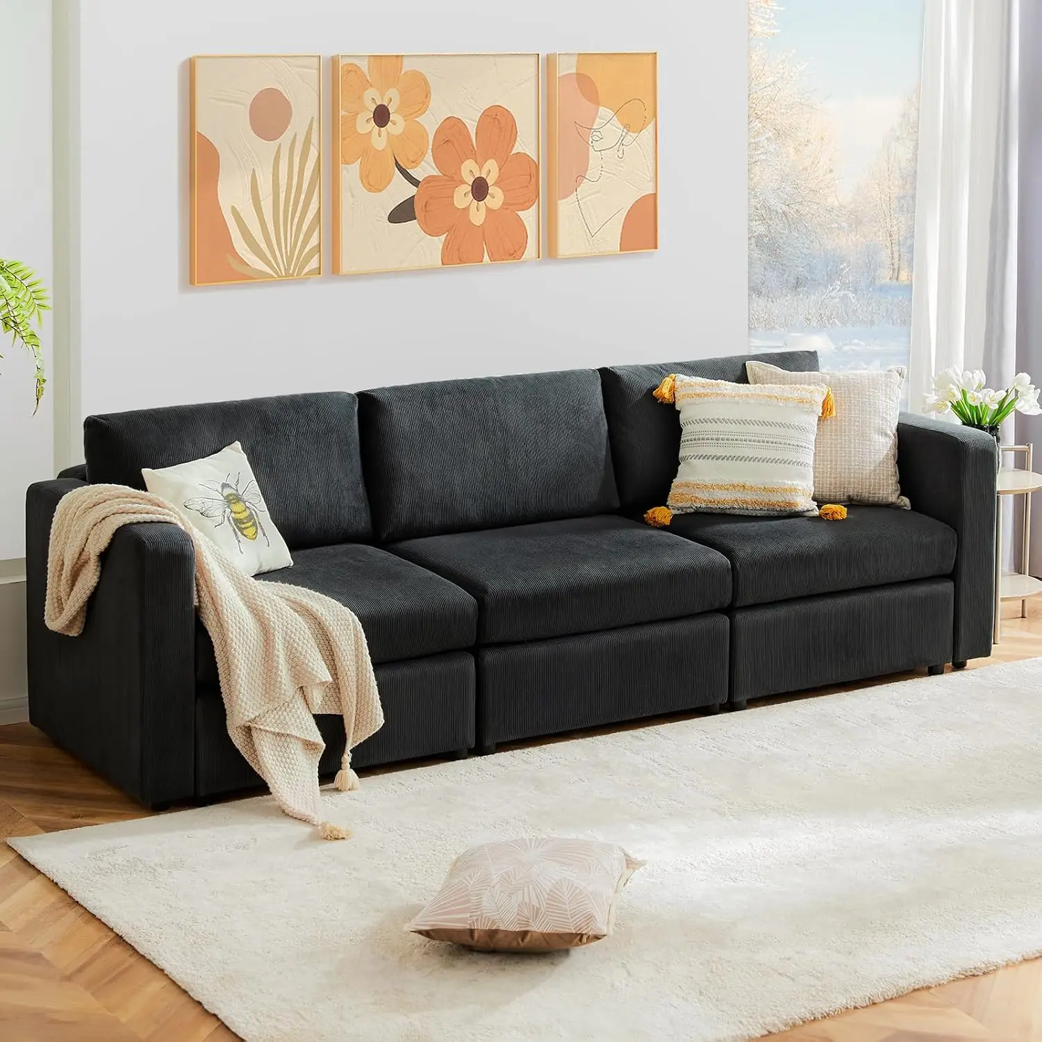 

Convertible Modular Sectional Sofa, 3 Seat Sectional Couches for Living Room, Fabric Modular Sofa Sleeper with Chaise