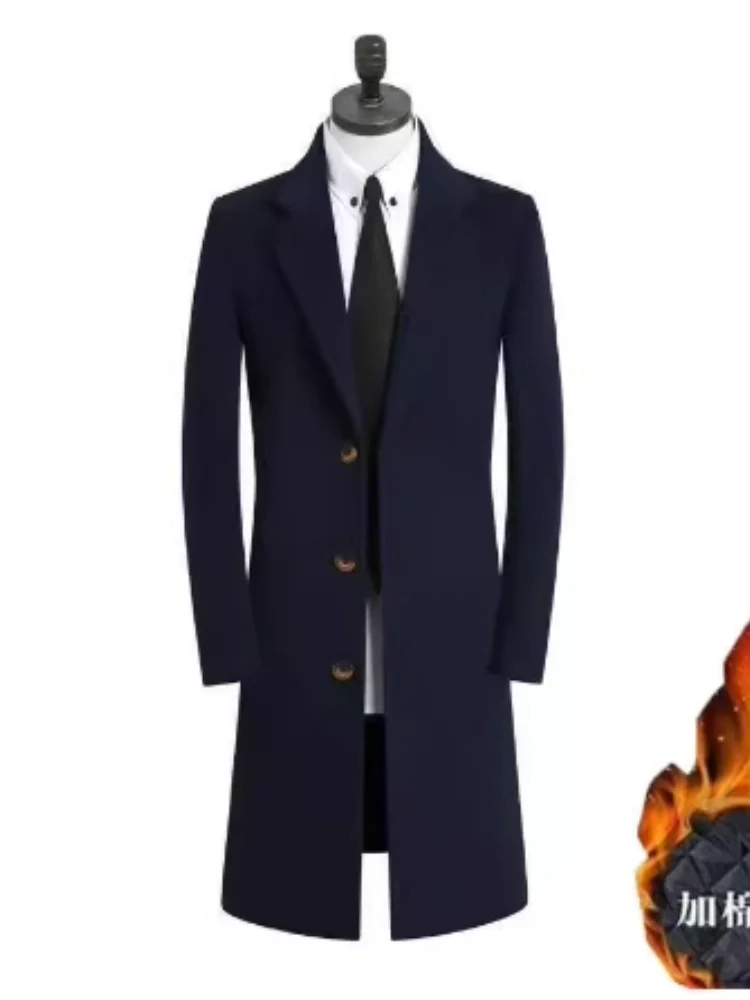 

Over-Knee Men's Long Woolen Coat Slim Fit Briti Sle Winter Warm Extended Length Trench Coat Ultra-Long Korean Version