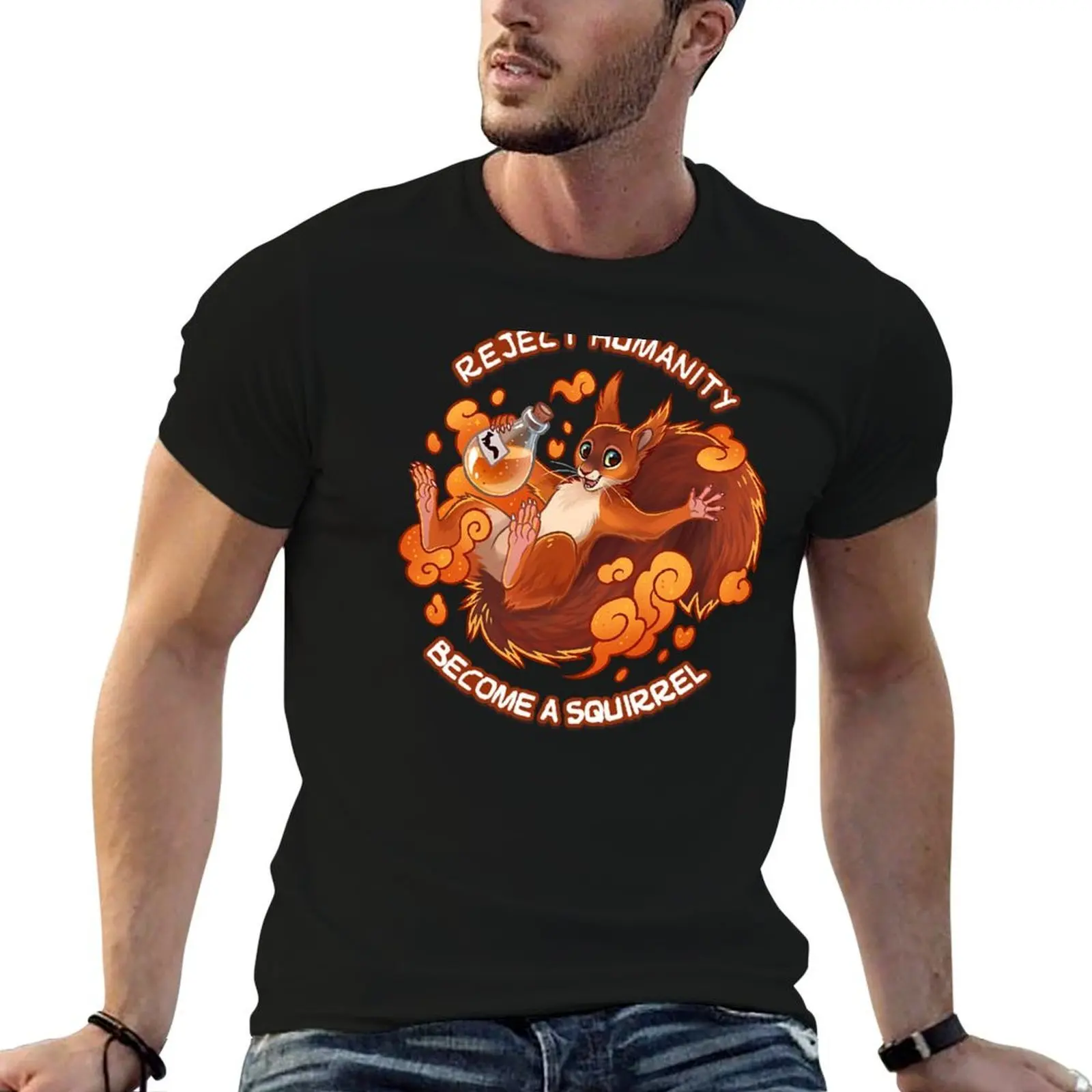 Répudiez la humanité, devenez un écureuil ! T-shirt homme en coton, t-shirts amusants en coton pour homme, t-shirt graphique vintage