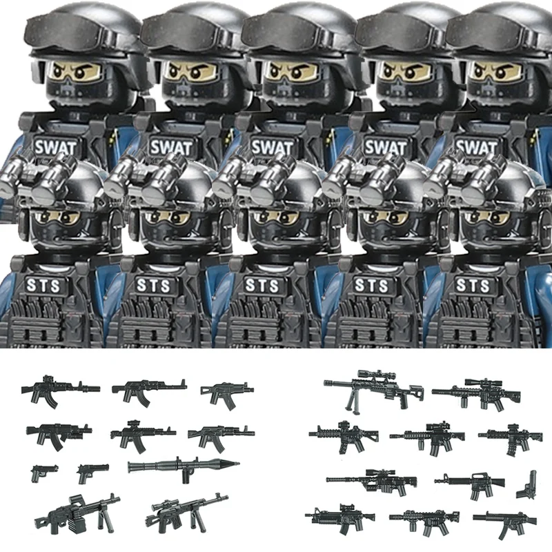 Militär Figuren Aufruf Polizei Soldat Bausteine Stadt Kommando Special Forces SWAT Waffen Weste Ziegel Kinder Spielzeug Geschenk