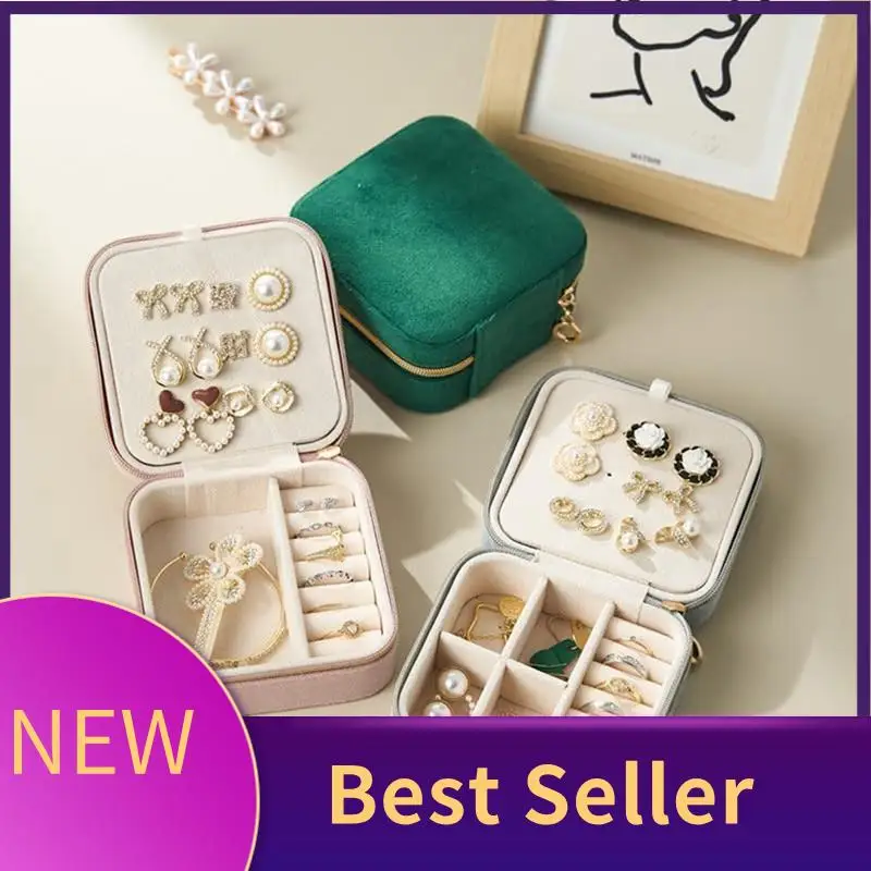 ABLU-caja de almacenamiento de joyería de viaje de terciopelo de felpa, pendientes y anillos, estuche de joyería de viaje, organizador de joyería, caja organizadora de viaje, Dura gris