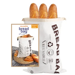 Bread Bag Organic Reusable Bread Bags for Homemade Bread Gift Giving Fresh Keeping Bread Container with Double Lining Large Loaf