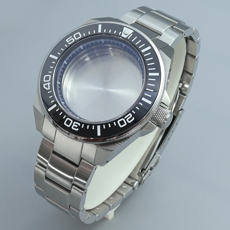 43.8mm 316L Steel Watch Case Strap Sapphire Glass For 4R36 Nh35 Nh36 Nh34 Automatic Movt for Mod King Samurai Diving Watch Parts