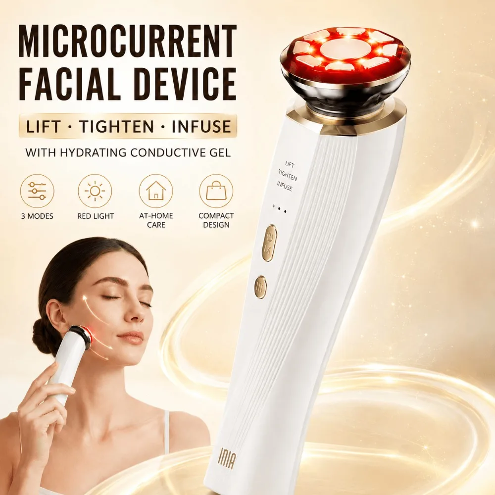 3 in 1 Microcurrent Facial Device Red Light Face and Neck Beauty Massager USB Rechargeable Portable Home Skincare Tool for Women