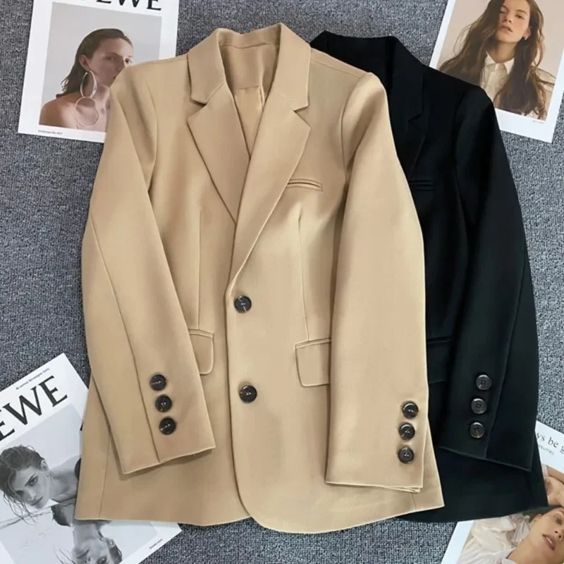 

2024 Women Jacket New in Korean Fashion Small Suit Top Brown Suit Coat Clothes Loose Straight Temperament Slim Blazer for Women