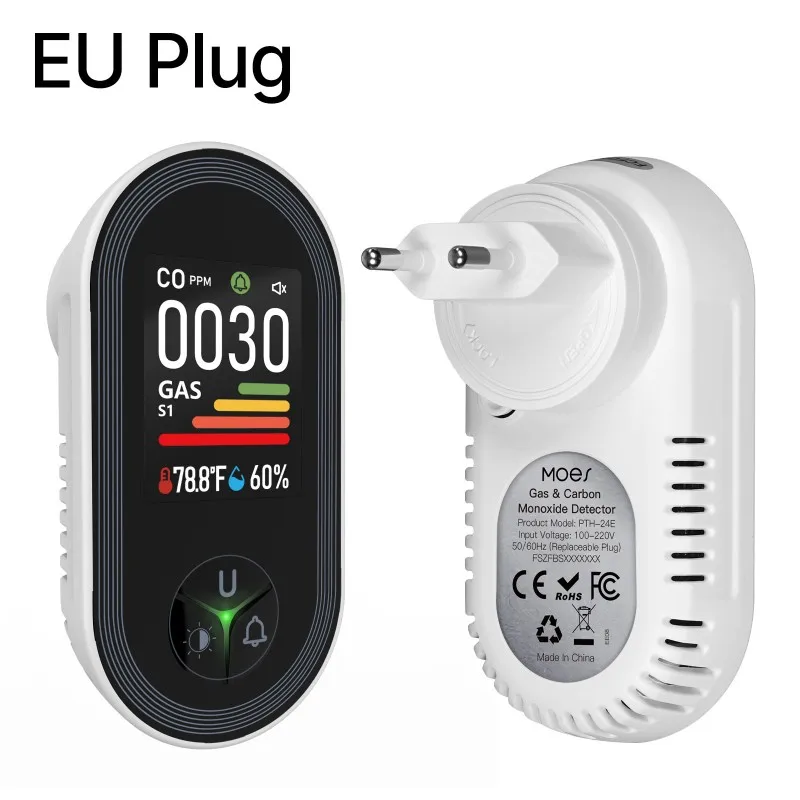 AAAEL-GAS Rilevatore di perdite di CO Monossido di carbonio CH4 Metano Sensore di allarme per perdite di combustibile Plug in stile UE per sistemi di carbone EU PLU