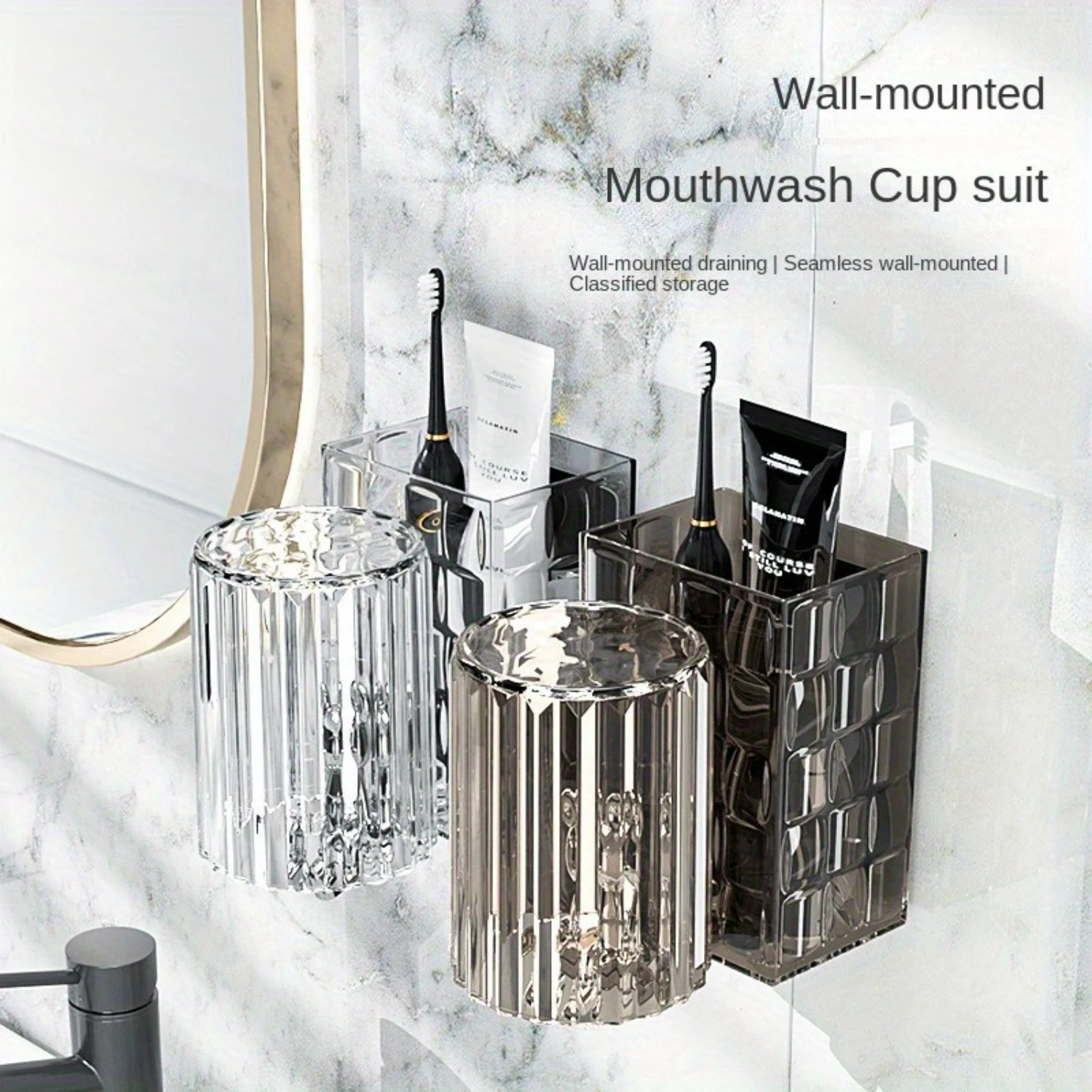 

Minimalist Wall-Mounted Toothbrush Holder Set - Easy Installation, Includes Cup & Box for Bathroom Organization