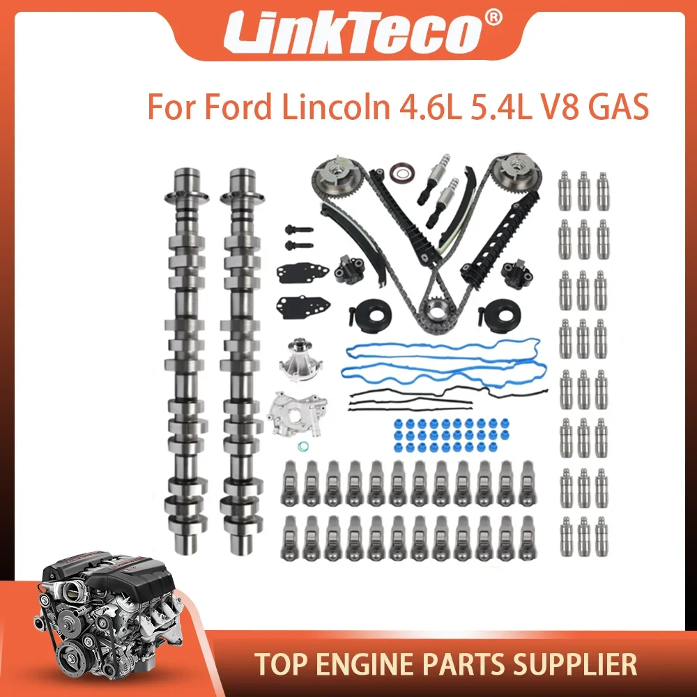 Engine Camshaft Timing Chain Kit Valve Lifter Rocker Arm Gasket Set Oil Pump Water Pump For Ford Lincoln Mercury 4.6L 5.4L 04-10