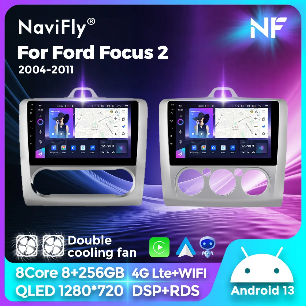 Navifly 차량용 라디오 멀티미디어 비디오 플레이어, 안드로이드 13, 포드 포커스 2 3 Mk2 Mk3 2004-2011, GPS 4G 카플레이, BT 스테레오 호스트 DSP, 2Din 