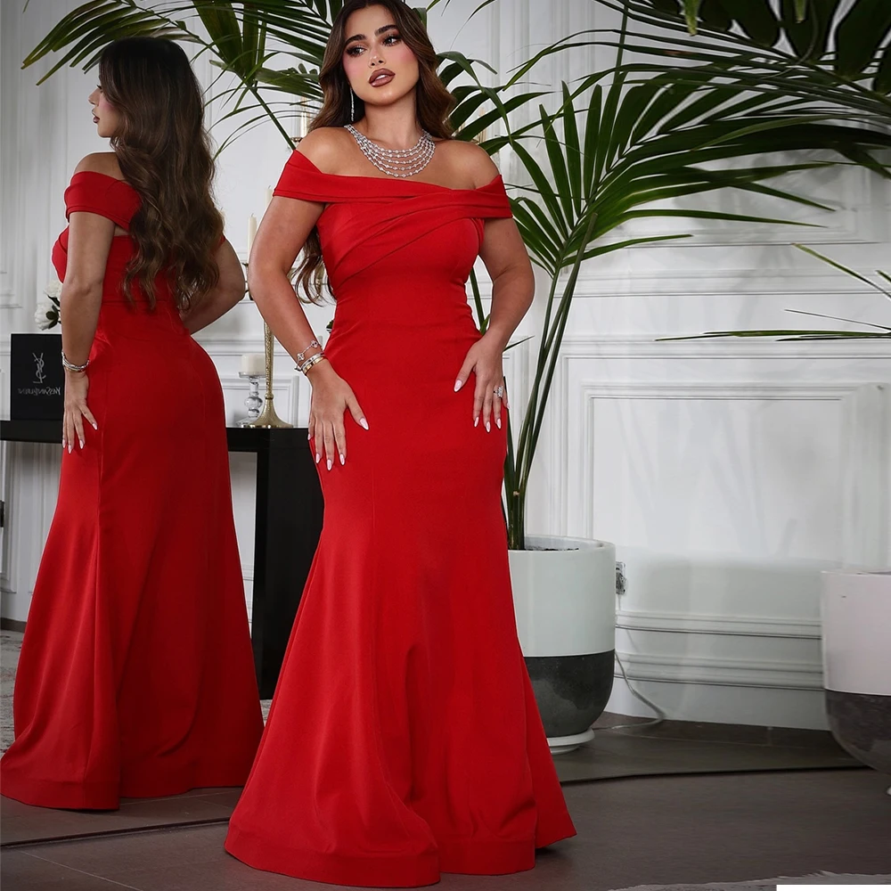 

High Quality Red Jersey Customized Evening Dress Classic Mermaid Homecoming Dresses Simple Boat Neck Special Occasion Gowns