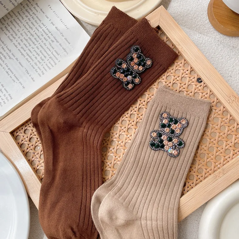 Diamond Cartoon Bear Decorative Socks, Fashionable Diamond Sparkling Women's Socks, Comfortable And Breathable Christmas Socks image 5