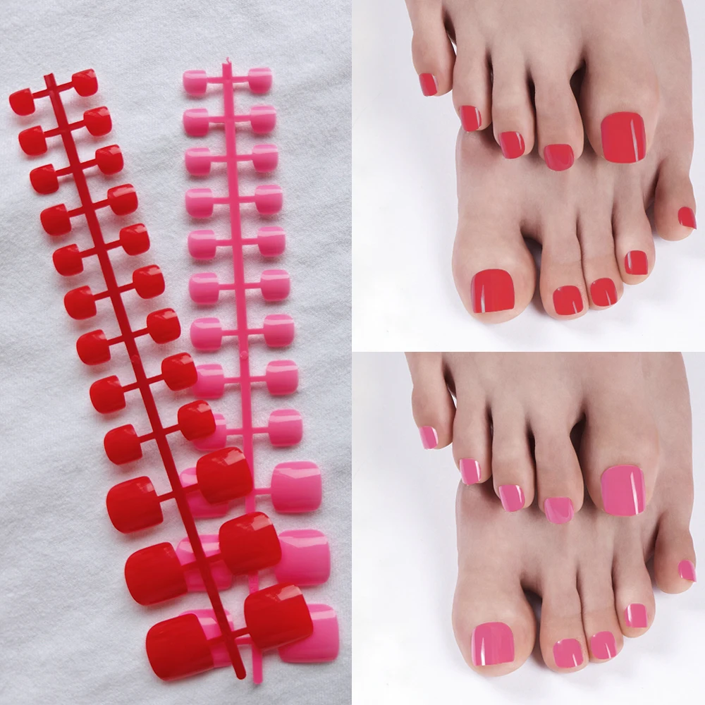 Short Square False Toe Nails 192pcs Tips Mixed Colors Press on Toenails Full Cover Toe Nails Acrylic Artificial Toe Fake Nails