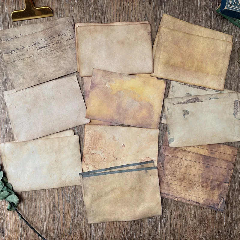 20Pcs Vintage Handamde Dyed Lined Paper Double-Sided Junk Journal Ephemera Scrapbooking Background Material Retro Craft Supplies
