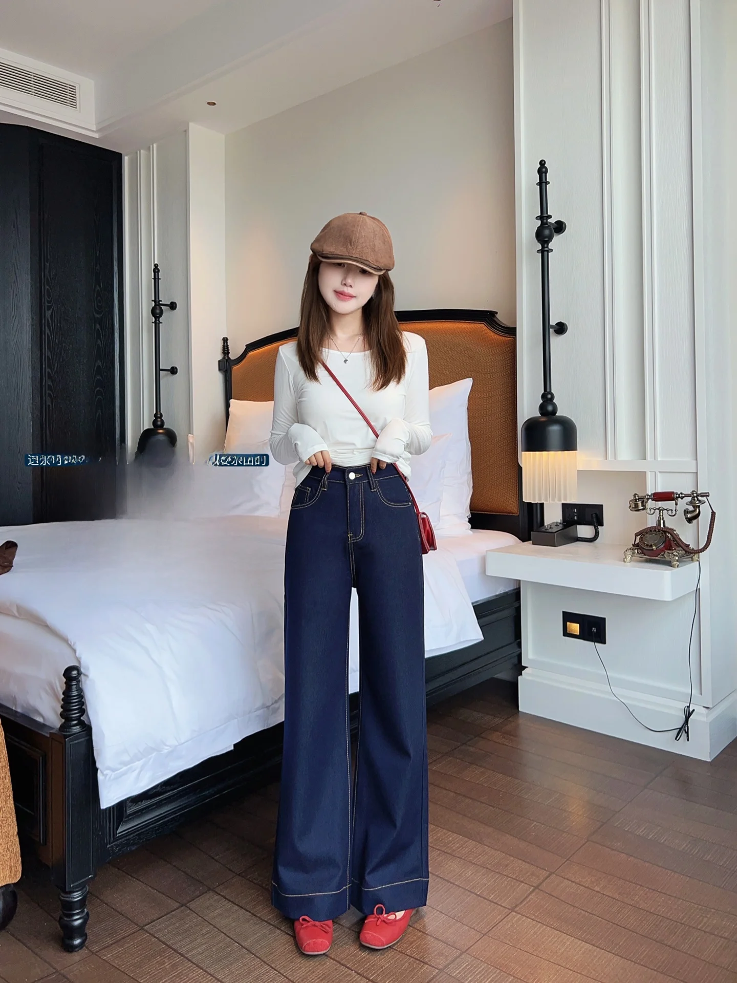 

Джинсы женские повседневные с высокой талией, широкими штанинами, из бамбукового хлопка, не мнущиеся, струящиеся, удлиняющие, стройнящие, осенняя мода