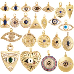 Light Luxury Retro Lucky Evil Eye Charm Pendant,18K Gold Cubic Zircon Paved,Jewelry Necklace Bracelet Accessories Supplies L52