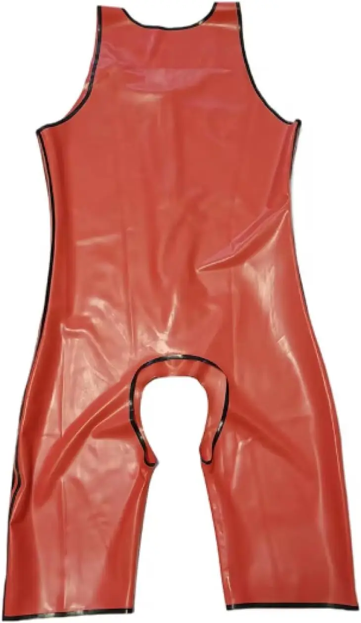 Latex Mens Catsuit with Breast Holes Crotch Opened Rubber Sleeveless Bodysuit - view 2