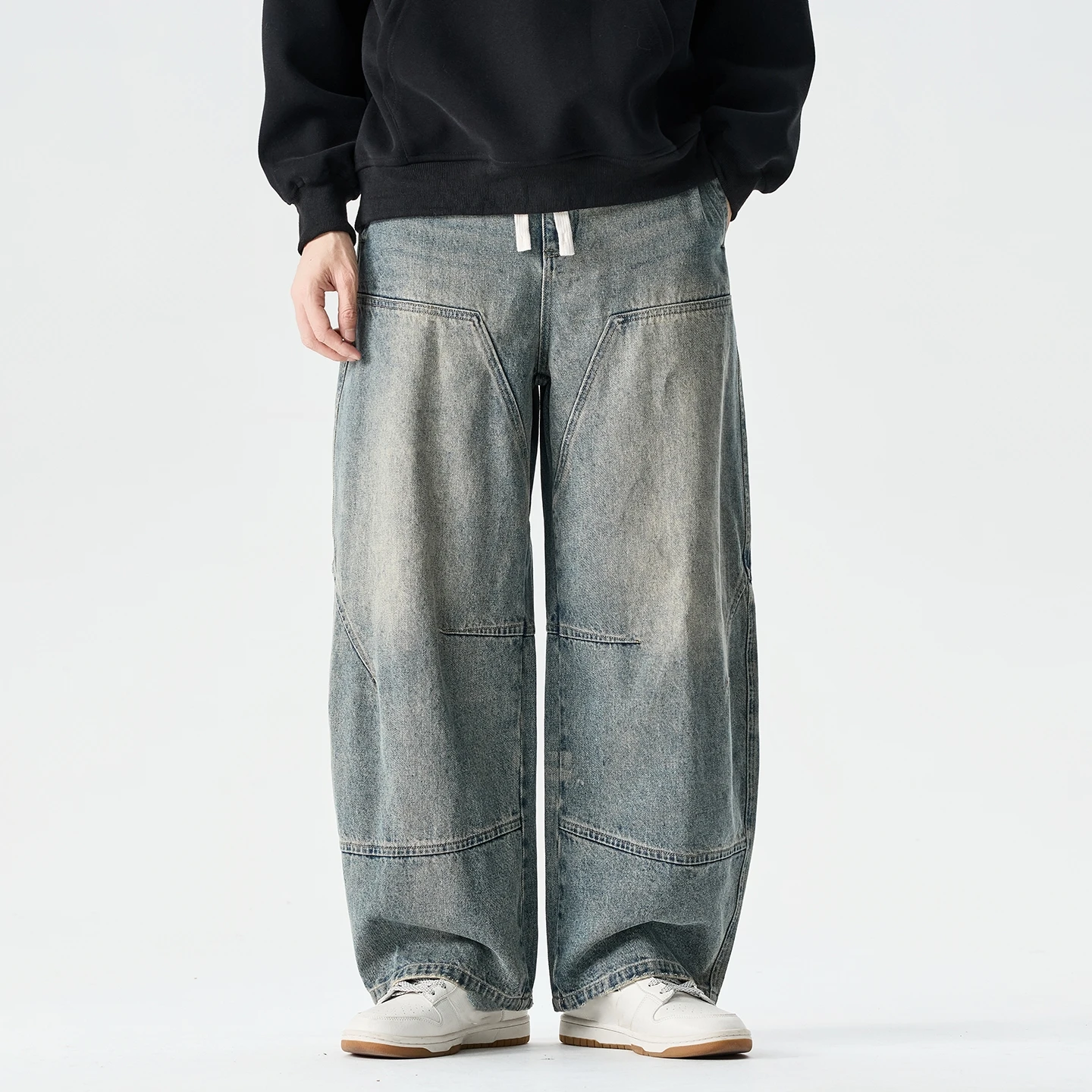 

Spring Autumn Men Denim Pants Retro Elastic Waist Jeans Male Hip Hop Wide Leg Pants Man Loose Cotton Baggy Trousers Streetwear