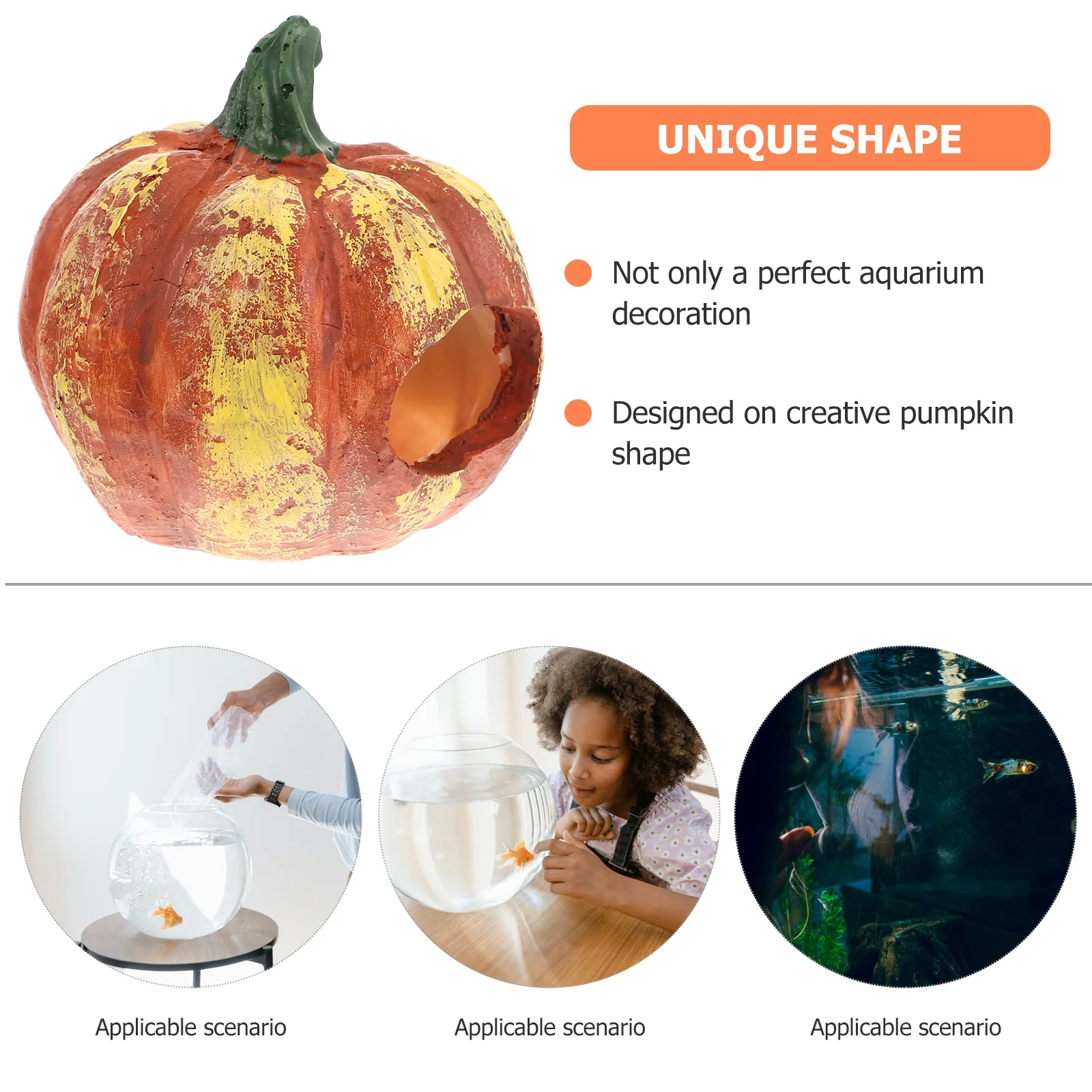 

Pumpkin Shaped Resin Fish Cave Wear Resistant Aquarium Decor Cute Fish Tank Shelter Ornament Decorative Shrimp Cave